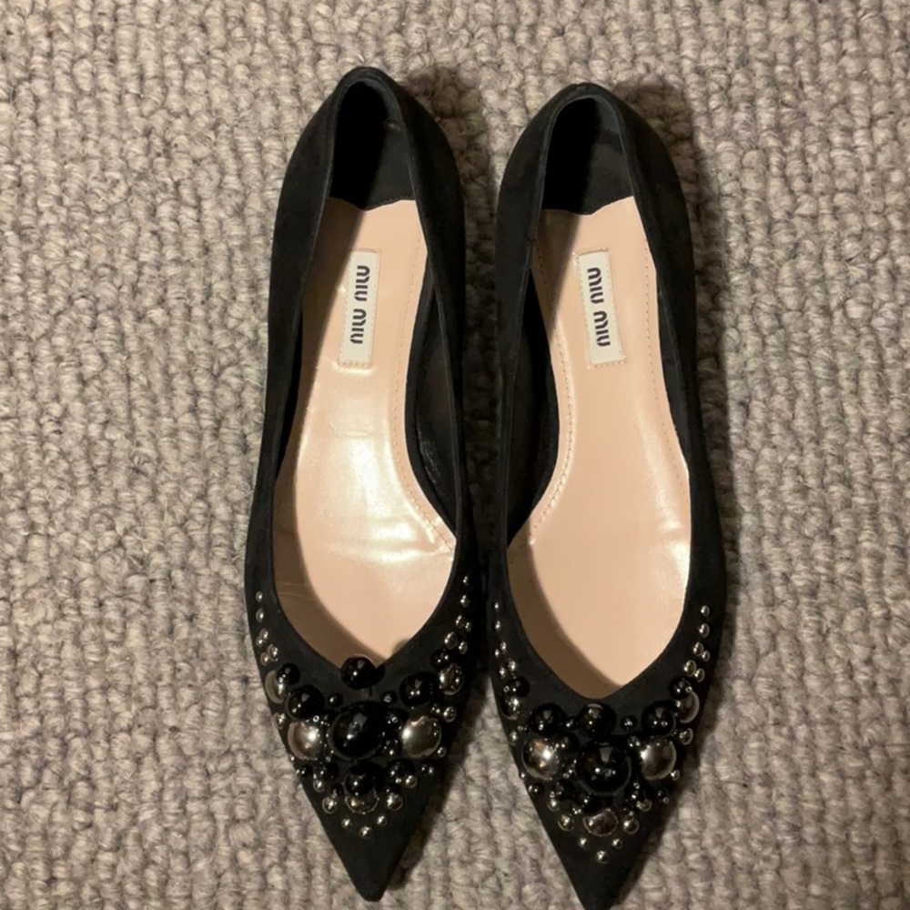 Miu miu flats suede with lots of bobbles - Picture 1 of 15